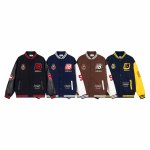 画像9: Unisex Alphabet Letter Embroidery Leather Sleeve Stadium Baseball Jacket Blouson ユニセックス 男女兼用 アルファベットレター刺繍レザースリーブスタジャン スタジアムジャンパー ジャケット (9)