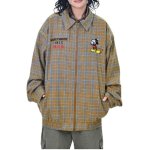 画像5: Unisex Mickey Mouse embroidered check pattern zip-up jacket/blouson coat  ユニセックス 男女兼用ミッキーマウス刺繍チェック柄ジップアップジャケットブルゾンコート (5)