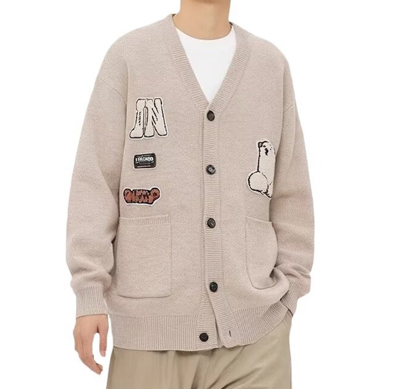 画像6: Unisex College style V-neck polar bear emblem cardigan knit　ユニセックス男女兼用カレッジスタイルVネックシロクマエンブレムカーディガンニットセーター (6)