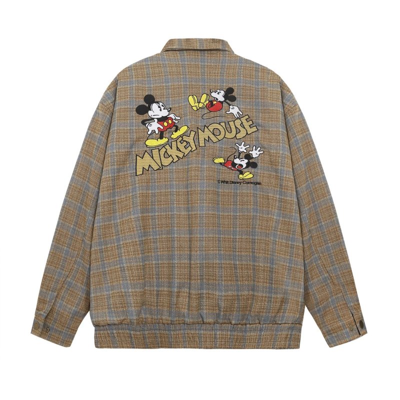 画像3: Unisex Mickey Mouse embroidered check pattern zip-up jacket/blouson coat  ユニセックス 男女兼用ミッキーマウス刺繍チェック柄ジップアップジャケットブルゾンコート (3)