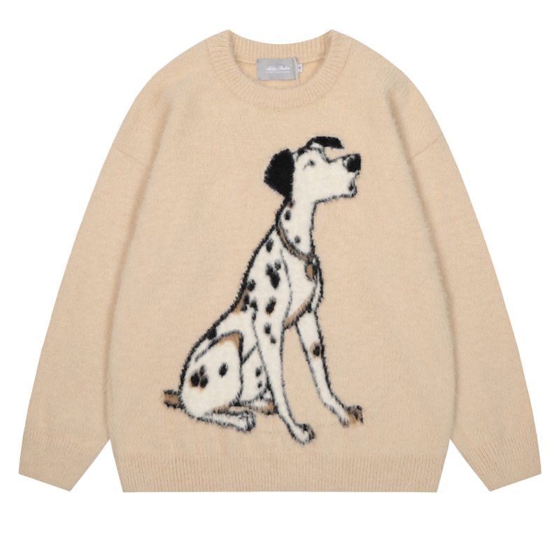画像3: Unisex Dalmatian jacquard round neck mohair sweater pullover ユニセックス男女兼用ダルメシアンジャカードラウンドネックモヘアセーターラウンドネック (3)
