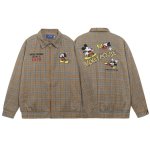 画像1: Unisex Mickey Mouse embroidered check pattern zip-up jacket/blouson coat  ユニセックス 男女兼用ミッキーマウス刺繍チェック柄ジップアップジャケットブルゾンコート (1)