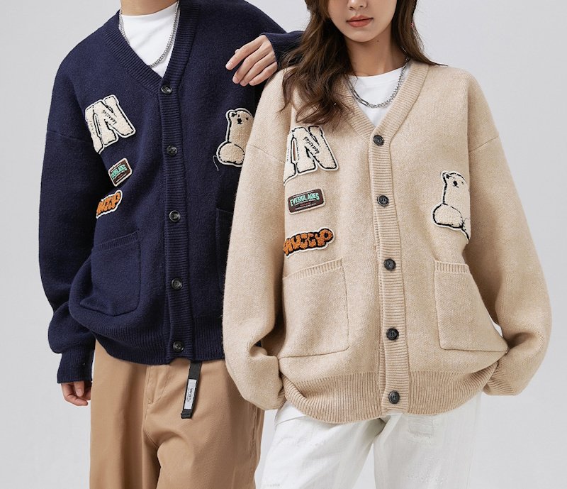 画像5: Unisex College style V-neck polar bear emblem cardigan knit　ユニセックス男女兼用カレッジスタイルVネックシロクマエンブレムカーディガンニットセーター (5)