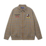 画像2: Unisex Mickey Mouse embroidered check pattern zip-up jacket/blouson coat  ユニセックス 男女兼用ミッキーマウス刺繍チェック柄ジップアップジャケットブルゾンコート (2)
