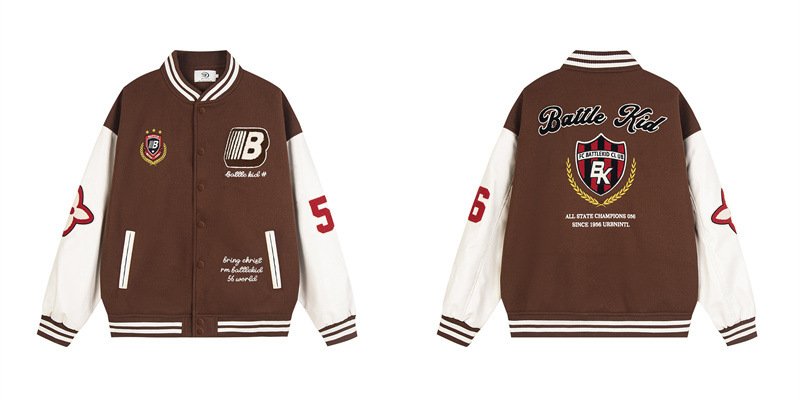 画像4: Unisex Alphabet Letter Embroidery Leather Sleeve Stadium Baseball Jacket Blouson ユニセックス 男女兼用 アルファベットレター刺繍レザースリーブスタジャン スタジアムジャンパー ジャケット (4)