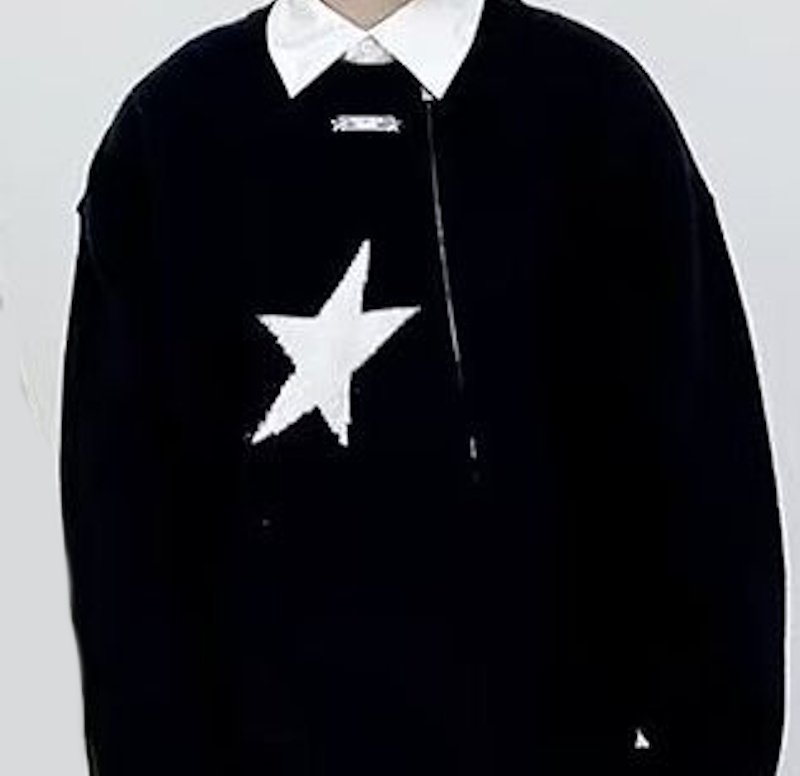 画像5: Unisex Double zip-up star knit asymmetrical round neck cardigan sweater  pullover　ユニセックス男女兼用ダブルジップアップスター編み込みアンシンメトリーラウンドネックカーディガンセーター (5)