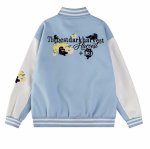 画像2: Unisex Apple & Cat Embroidered Leather Sleeve Stadium Baseball Jacket Blouson ユニセックス 男女兼用アップル＆キャット刺繍 レザースリーブスタジャン スタジアムジャンパー ジャケット (2)