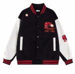 画像5: Unisex Apple & Cat Embroidered Leather Sleeve Stadium Baseball Jacket Blouson ユニセックス 男女兼用アップル＆キャット刺繍 レザースリーブスタジャン スタジアムジャンパー ジャケット (5)