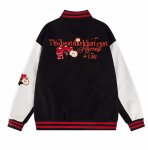 画像3: Unisex Apple & Cat Embroidered Leather Sleeve Stadium Baseball Jacket Blouson ユニセックス 男女兼用アップル＆キャット刺繍 レザースリーブスタジャン スタジアムジャンパー ジャケット (3)
