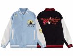 画像1: Unisex Apple & Cat Embroidered Leather Sleeve Stadium Baseball Jacket Blouson ユニセックス 男女兼用アップル＆キャット刺繍 レザースリーブスタジャン スタジアムジャンパー ジャケット (1)