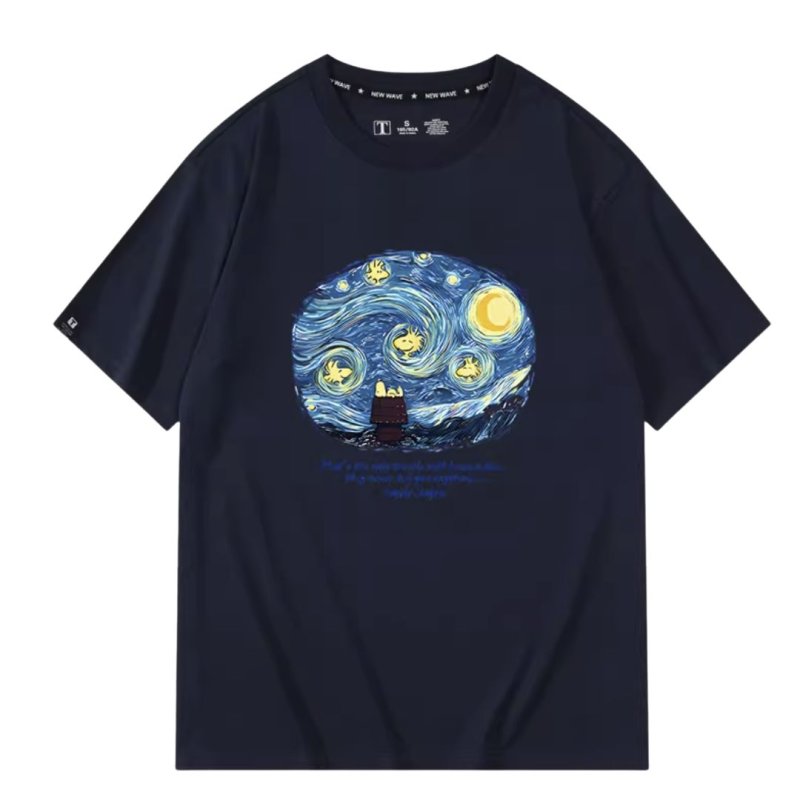 画像2: Unisex NASA Snoopy WOODSTOCK starry night Print T-shirt ユニセックス 男女兼用 スヌーピー ウッドストック 星月夜 プリント 半袖 Tシャツ (2)