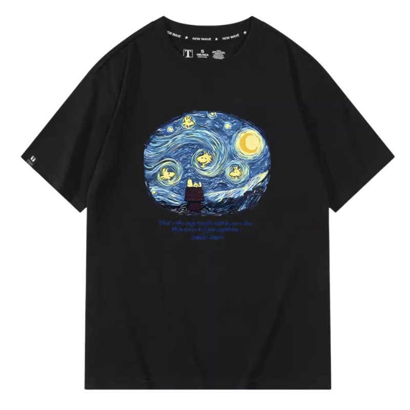 画像1: Unisex NASA Snoopy WOODSTOCK starry night Print T-shirt ユニセックス 男女兼用 スヌーピー ウッドストック 星月夜 プリント 半袖 Tシャツ (1)