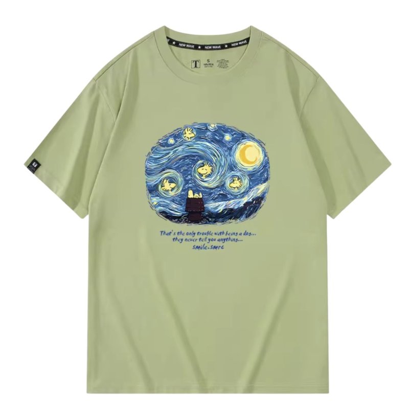 画像4: Unisex NASA Snoopy WOODSTOCK starry night Print T-shirt ユニセックス 男女兼用 スヌーピー ウッドストック 星月夜 プリント 半袖 Tシャツ (4)