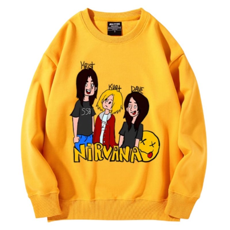 画像7: Unisex Nirvana band portrait print long sleeve sweatshirt pullover　ユニセックス男女兼用ニルヴァーナ バンドコミック似顔絵プリント長袖スウェットプルオーバーラウンドネック (7)