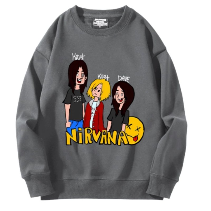 画像6: Unisex Nirvana band portrait print long sleeve sweatshirt pullover　ユニセックス男女兼用ニルヴァーナ バンドコミック似顔絵プリント長袖スウェットプルオーバーラウンドネック (6)