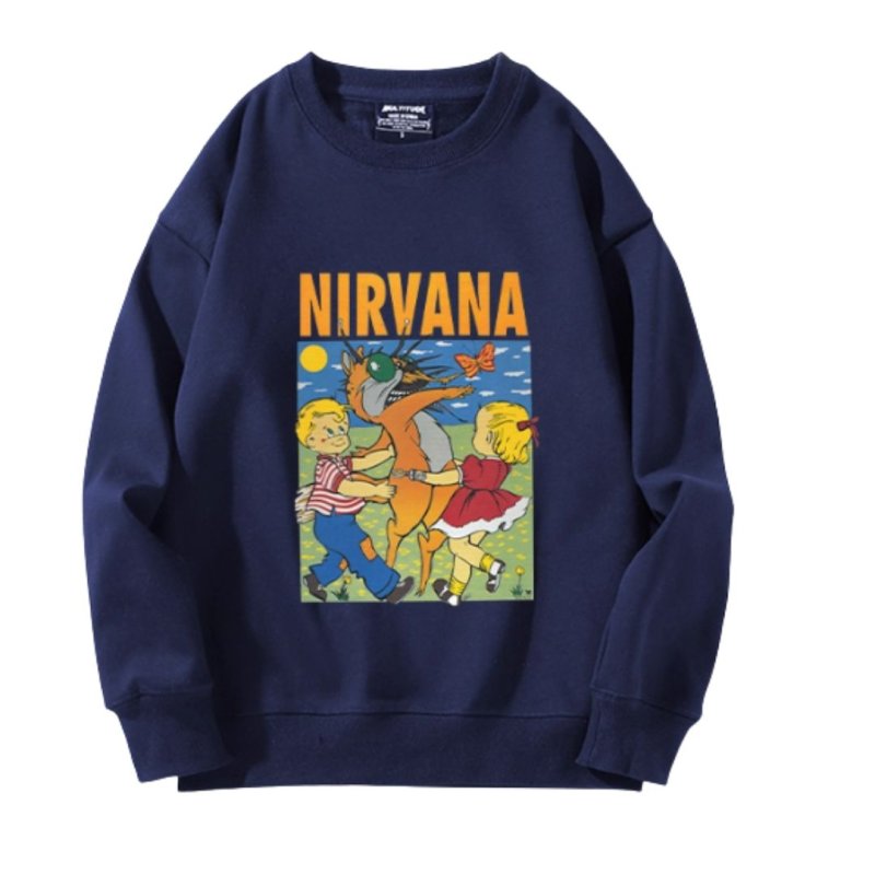 画像2: Unisex Nirvana band American Vintage Photo print long sleeve sweatshirt pullover　ユニセックス男女兼用ニルヴァーナ バンドアメリカンヴィンテージフォトプリント長袖スウェットプルオーバーラウンドネック (2)