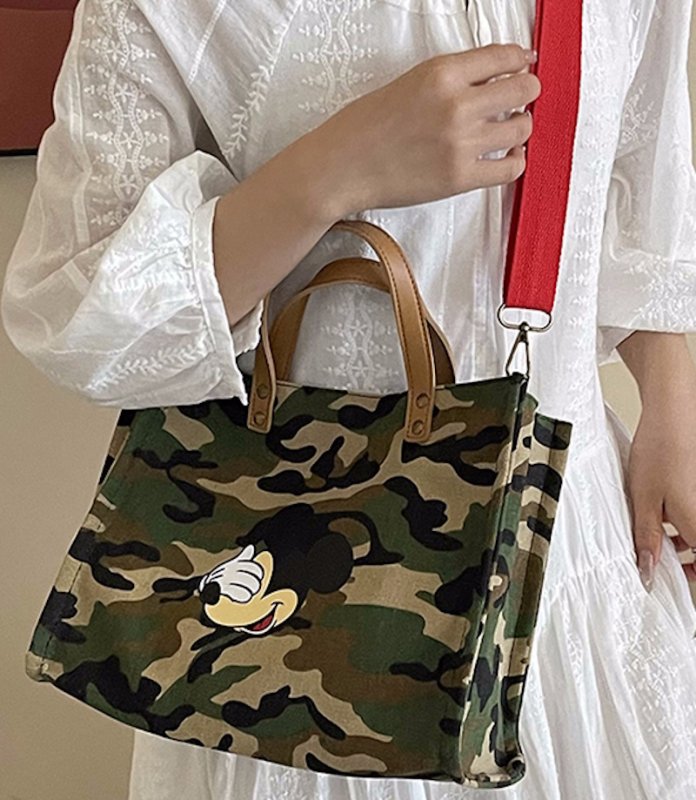 画像3: Mickey camouflage tote shoulder canvas bag　ミッキープリントカモフラージュ迷彩キャンバストートショルダーバッグ (3)