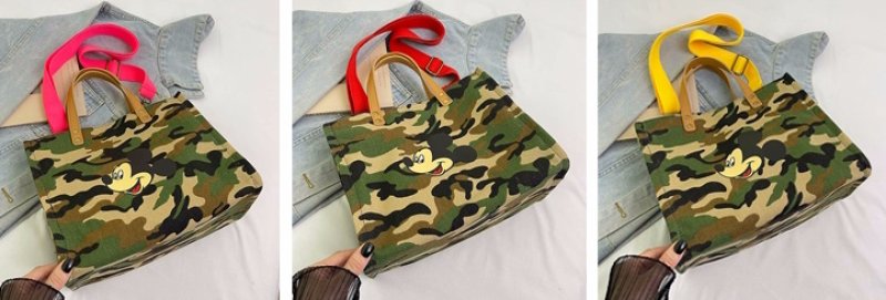 画像6: Mickey camouflage tote shoulder canvas bag　ミッキープリントカモフラージュ迷彩キャンバストートショルダーバッグ (6)