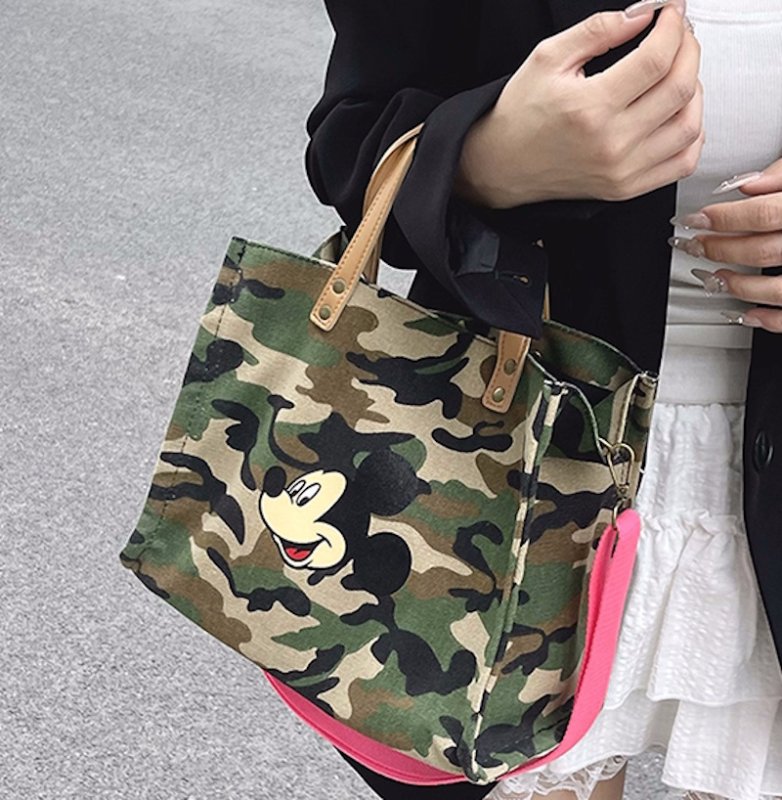 画像2: Mickey camouflage tote shoulder canvas bag　ミッキープリントカモフラージュ迷彩キャンバストートショルダーバッグ (2)
