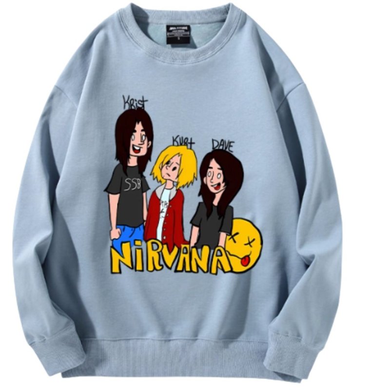 画像8: Unisex Nirvana band portrait print long sleeve sweatshirt pullover　ユニセックス男女兼用ニルヴァーナ バンドコミック似顔絵プリント長袖スウェットプルオーバーラウンドネック (8)