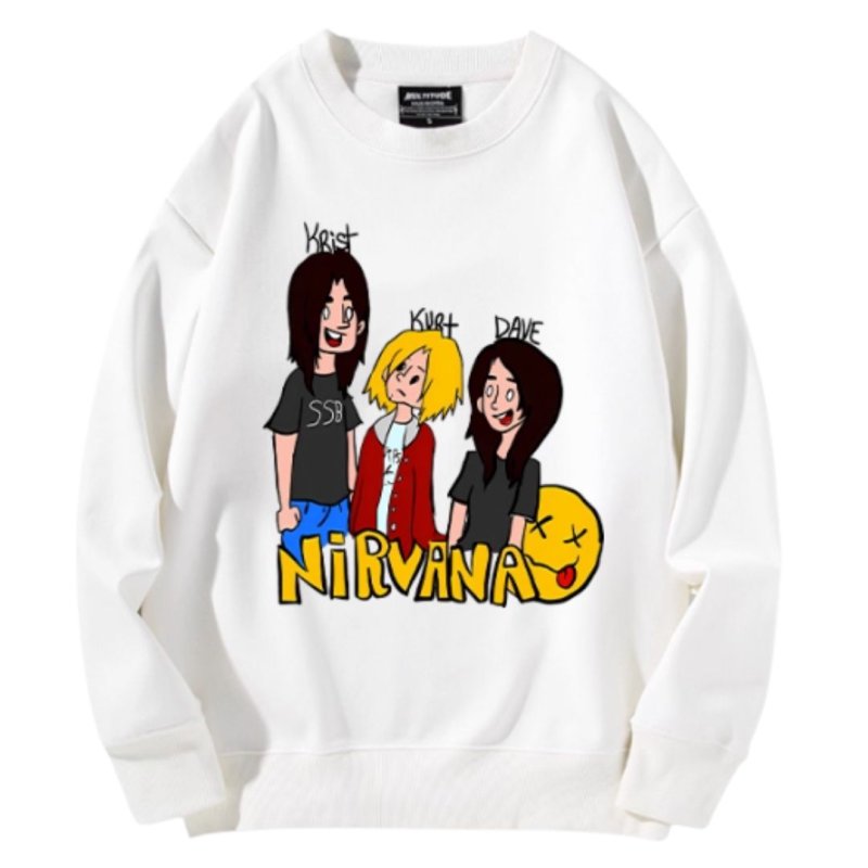 画像2: Unisex Nirvana band portrait print long sleeve sweatshirt pullover　ユニセックス男女兼用ニルヴァーナ バンドコミック似顔絵プリント長袖スウェットプルオーバーラウンドネック (2)