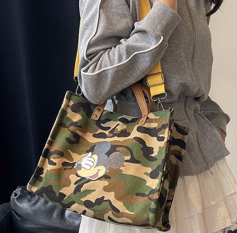 画像4: Mickey camouflage tote shoulder canvas bag　ミッキープリントカモフラージュ迷彩キャンバストートショルダーバッグ (4)