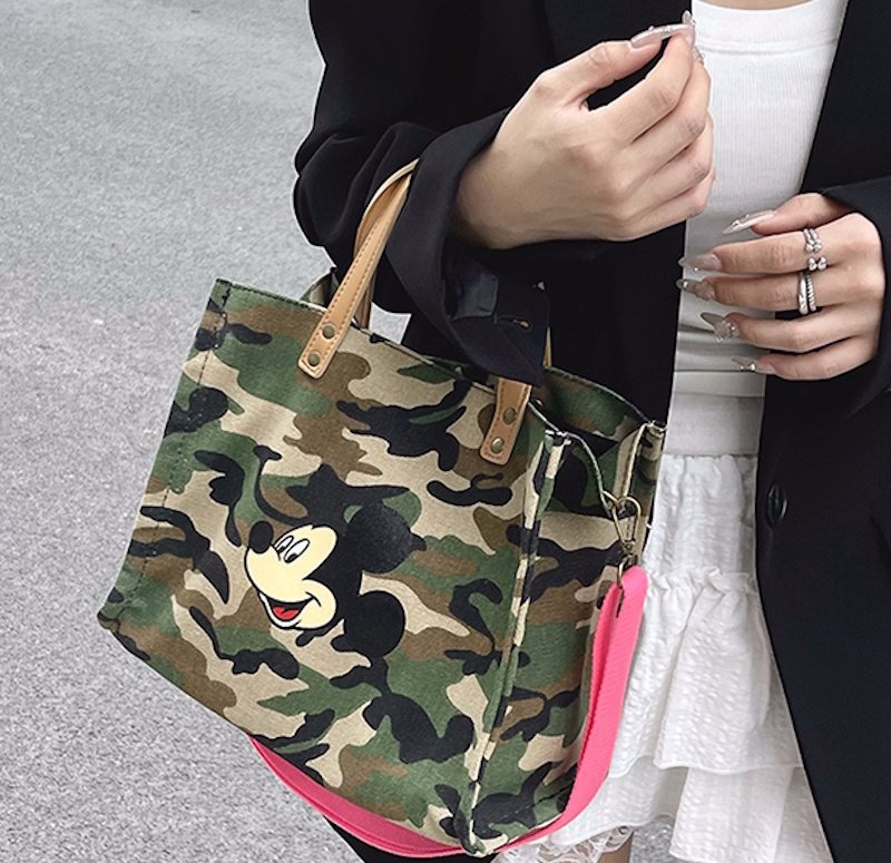 画像5: Mickey camouflage tote shoulder canvas bag　ミッキープリントカモフラージュ迷彩キャンバストートショルダーバッグ (5)
