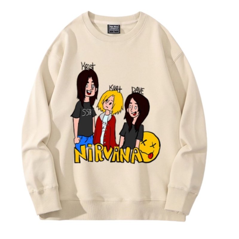 画像4: Unisex Nirvana band portrait print long sleeve sweatshirt pullover　ユニセックス男女兼用ニルヴァーナ バンドコミック似顔絵プリント長袖スウェットプルオーバーラウンドネック (4)