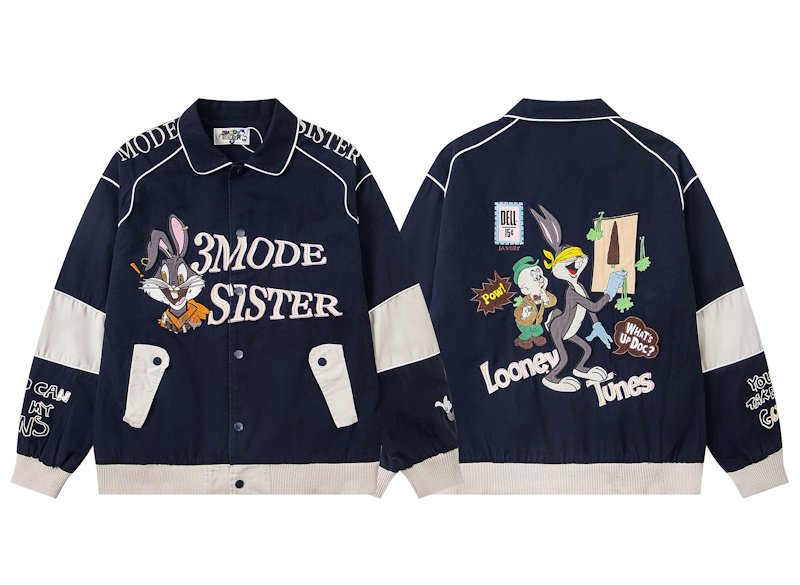 画像1: Unisex Tweety Bugs Bunny Splicing Lapel Jacket　ユニセックス 男女兼用 トゥイーティーバッグスバニースプライシングラペルジャケットブルゾンコート (1)