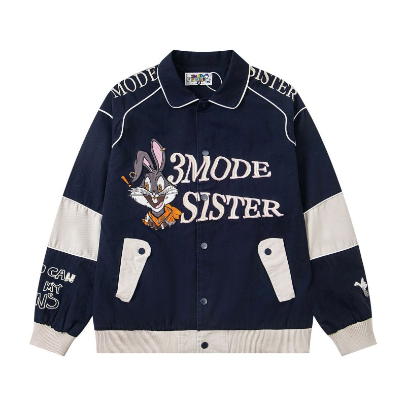 画像3: Unisex Tweety Bugs Bunny Splicing Lapel Jacket　ユニセックス 男女兼用 トゥイーティーバッグスバニースプライシングラペルジャケットブルゾンコート (3)