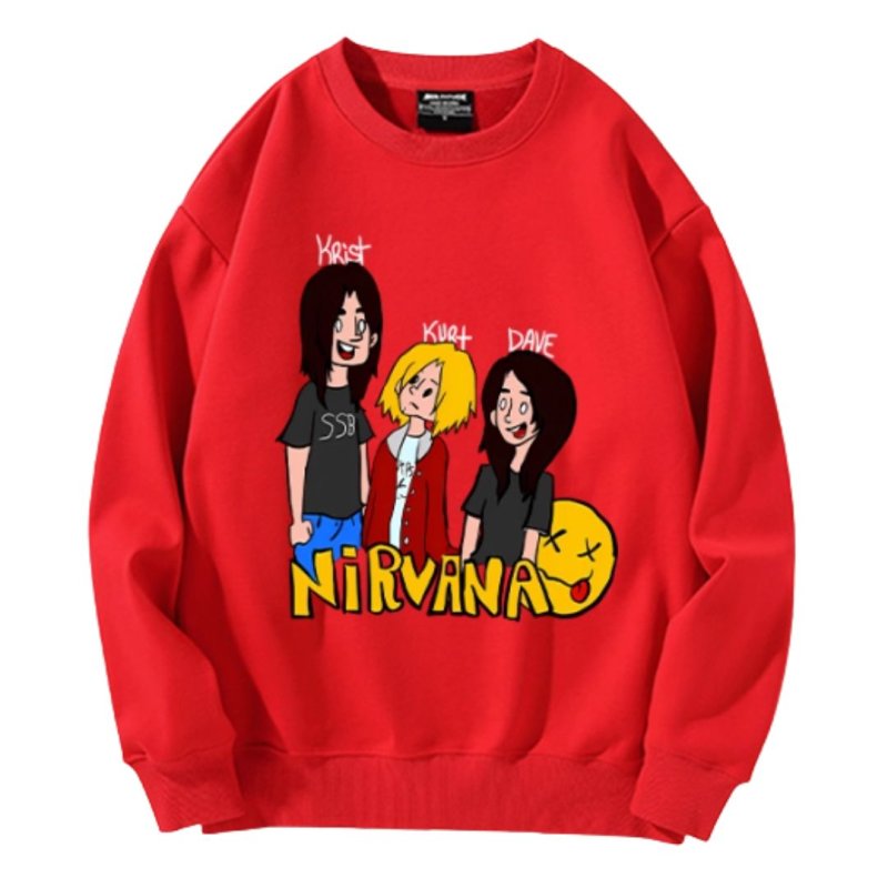 画像5: Unisex Nirvana band portrait print long sleeve sweatshirt pullover　ユニセックス男女兼用ニルヴァーナ バンドコミック似顔絵プリント長袖スウェットプルオーバーラウンドネック (5)