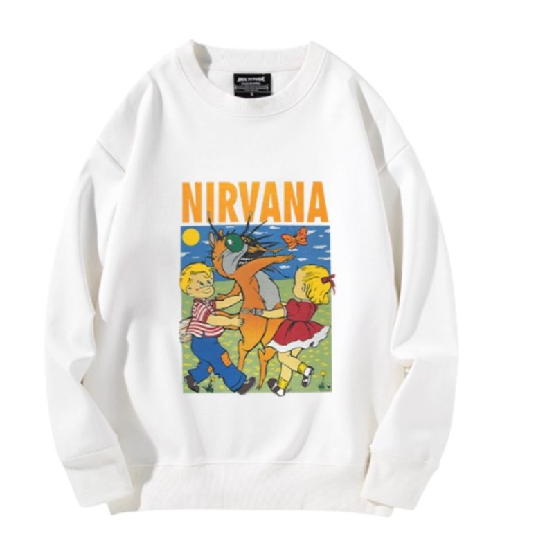 画像1: Unisex Nirvana band American Vintage Photo print long sleeve sweatshirt pullover　ユニセックス男女兼用ニルヴァーナ バンドアメリカンヴィンテージフォトプリント長袖スウェットプルオーバーラウンドネック (1)