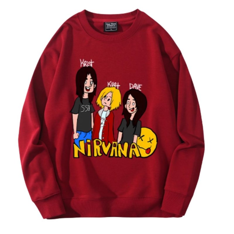 画像9: Unisex Nirvana band portrait print long sleeve sweatshirt pullover　ユニセックス男女兼用ニルヴァーナ バンドコミック似顔絵プリント長袖スウェットプルオーバーラウンドネック (9)