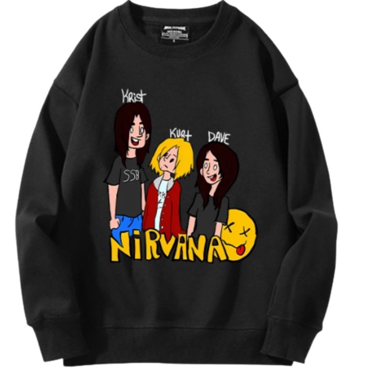 画像3: Unisex Nirvana band portrait print long sleeve sweatshirt pullover　ユニセックス男女兼用ニルヴァーナ バンドコミック似顔絵プリント長袖スウェットプルオーバーラウンドネック (3)