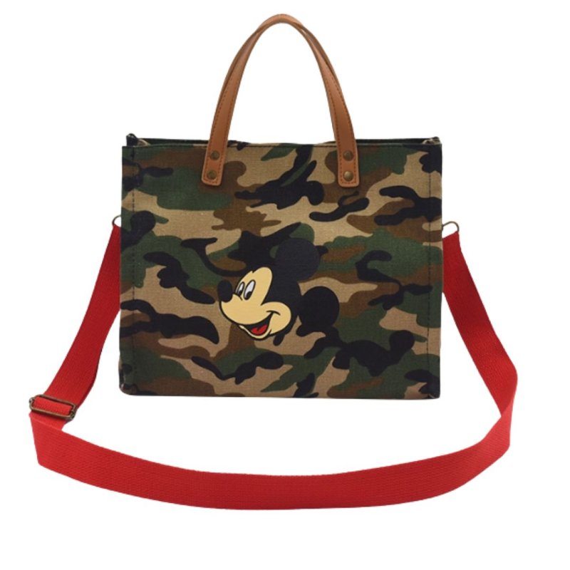 画像1: Mickey camouflage tote shoulder canvas bag　ミッキープリントカモフラージュ迷彩キャンバストートショルダーバッグ (1)