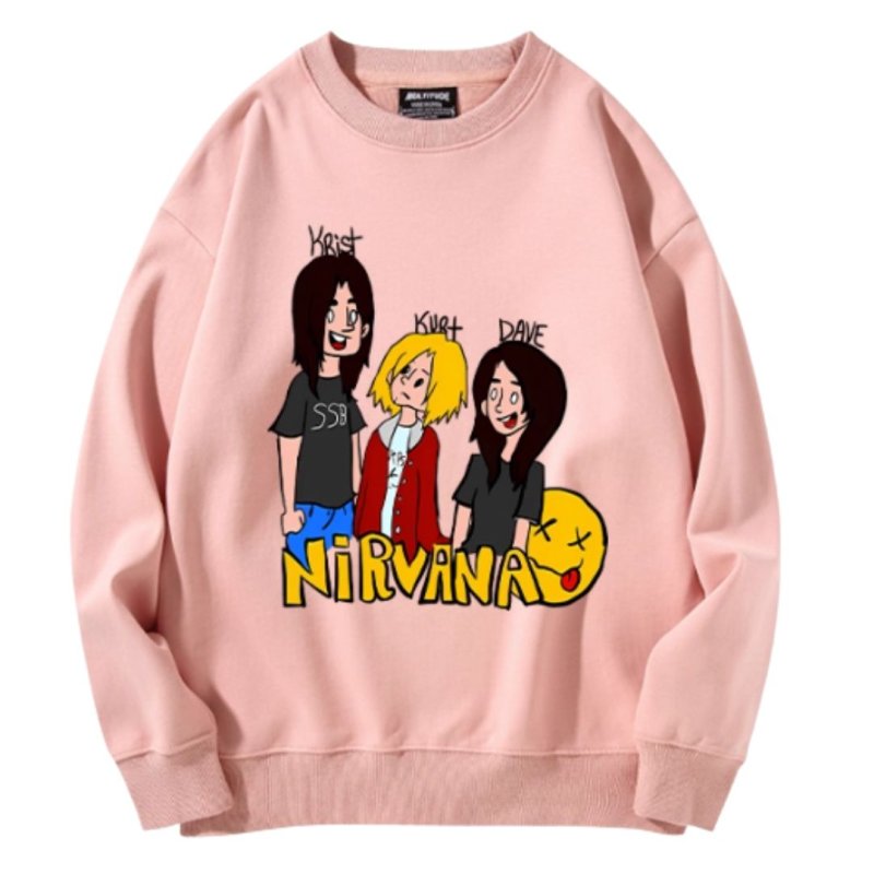 画像10: Unisex Nirvana band portrait print long sleeve sweatshirt pullover　ユニセックス男女兼用ニルヴァーナ バンドコミック似顔絵プリント長袖スウェットプルオーバーラウンドネック (10)