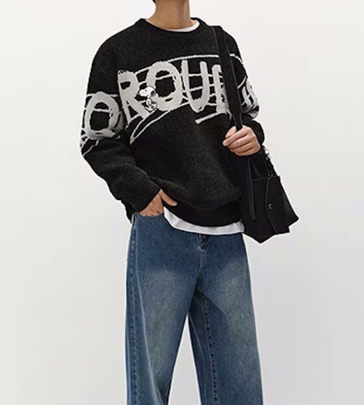 画像3: Unisex Snoopy & Woodstock embroidered round neck sweater knit pullover　ユニセックス男女兼用スヌーピー&ウッドストック刺繍 ラウンドネックセーターニットラウンドネック (3)