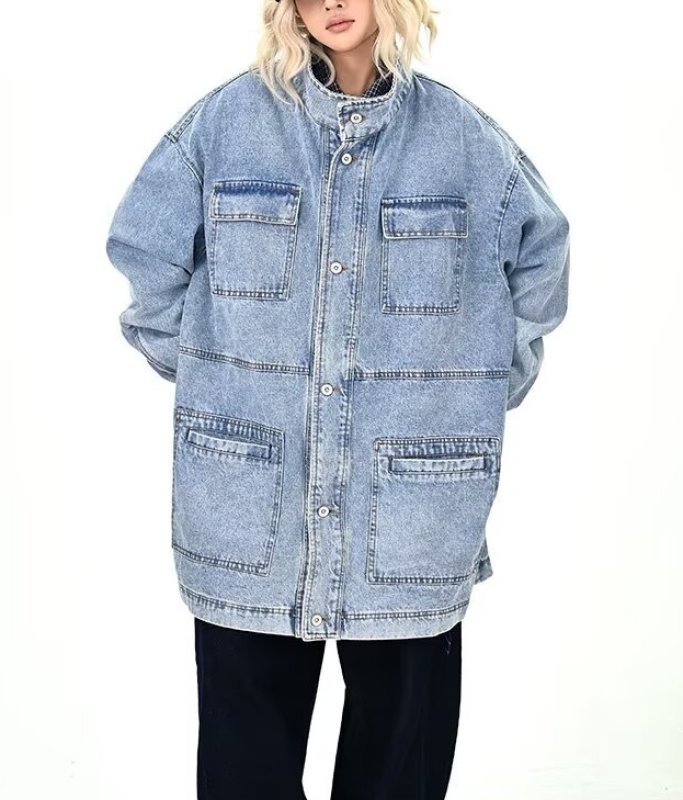 画像6: Retro Military Multi-Pocket Denim Coat Jacket ミリタリーマルチポケットデニムコートジャケット (6)