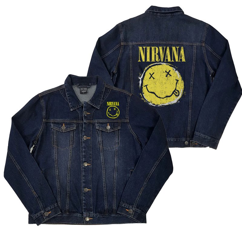 画像1: Unisex Nirvana Smile Print Denim Jacket Blouson ユニセックス 男女兼用 ニルヴァーナスマイルプリントデニムGジャンジャケット (1)