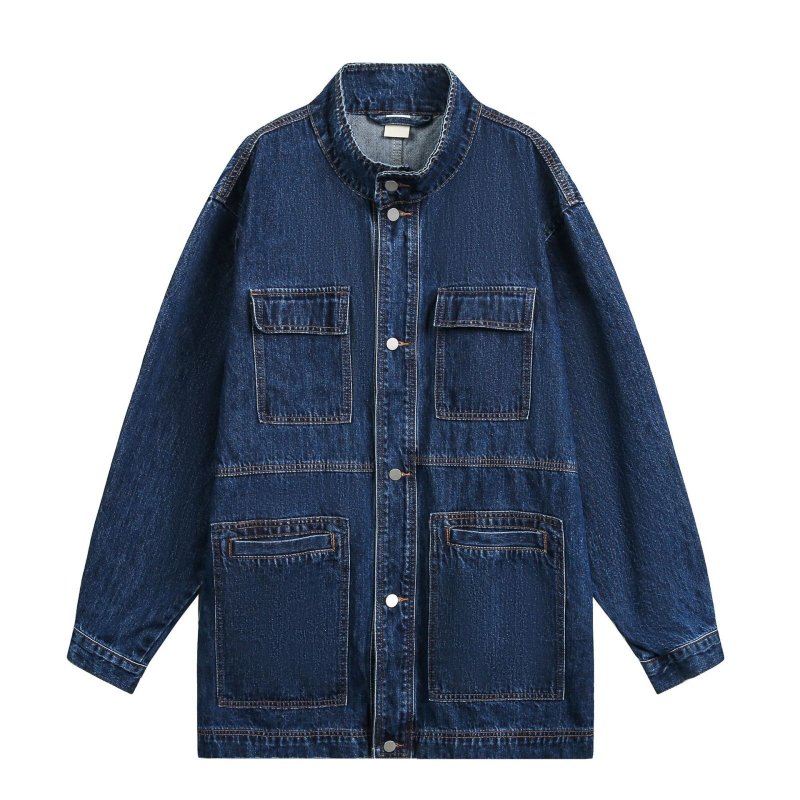 画像1: Retro Military Multi-Pocket Denim Coat Jacket　ミリタリーマルチポケットデニムコートジャケット (1)