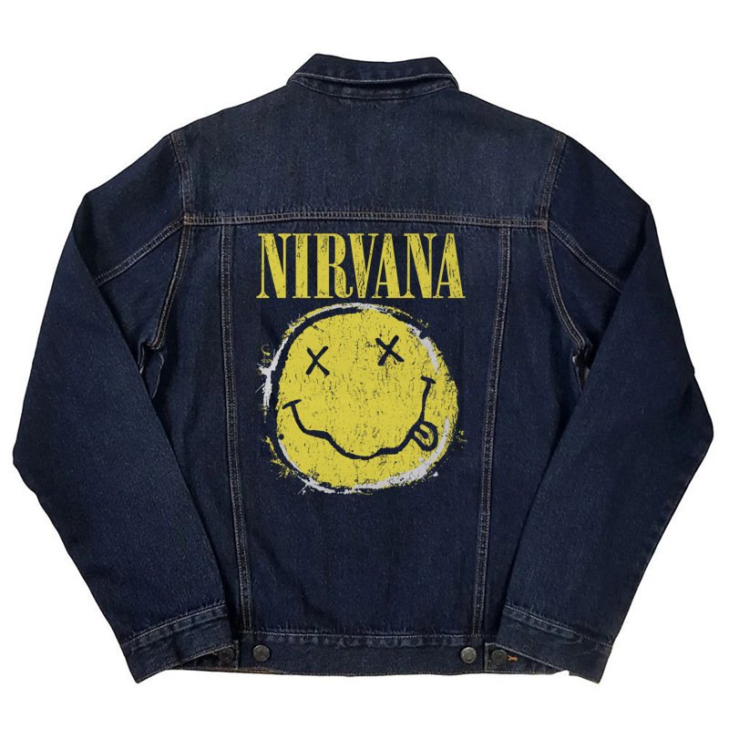 画像2: Unisex Nirvana Smile Print Denim Jacket Blouson ユニセックス 男女兼用 ニルヴァーナスマイルプリントデニムGジャンジャケット (2)