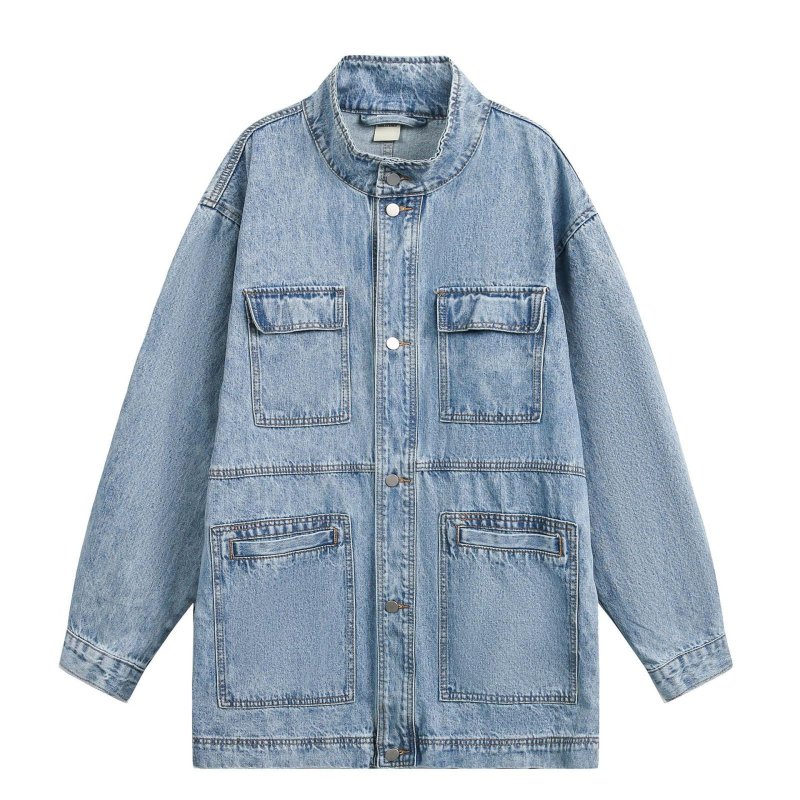 画像2: Retro Military Multi-Pocket Denim Coat Jacket ミリタリーマルチポケットデニムコートジャケット (2)