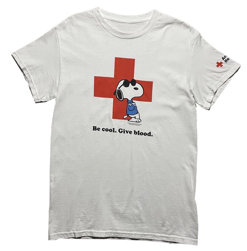 画像1: Unisex Snoopy x Red Cross Short Sleeve T-Shirt short-sleeved T-shirt ユニセックス 男女兼用 スヌーピー×レッドクロス半袖ヴィンテージスタイルTシャツ  (1)