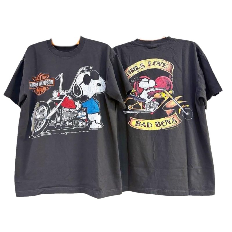 画像1: Unisex Snoopy xBiker Short Sleeve T-Shirt short-sleeved T-shirt ユニセックス 男女兼用 スヌーピー×バイカー半袖ヴィンテージスタイルTシャツ  (1)