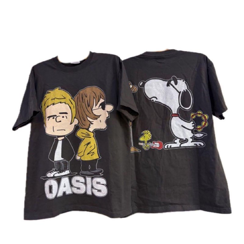 画像1: Unisex Snoopy x Oasis Short Sleeve T-Shirt short-sleeved T-shirt ユニセックス 男女兼用 スヌーピー×オアシス半袖ヴィンテージスタイルTシャツ  (1)