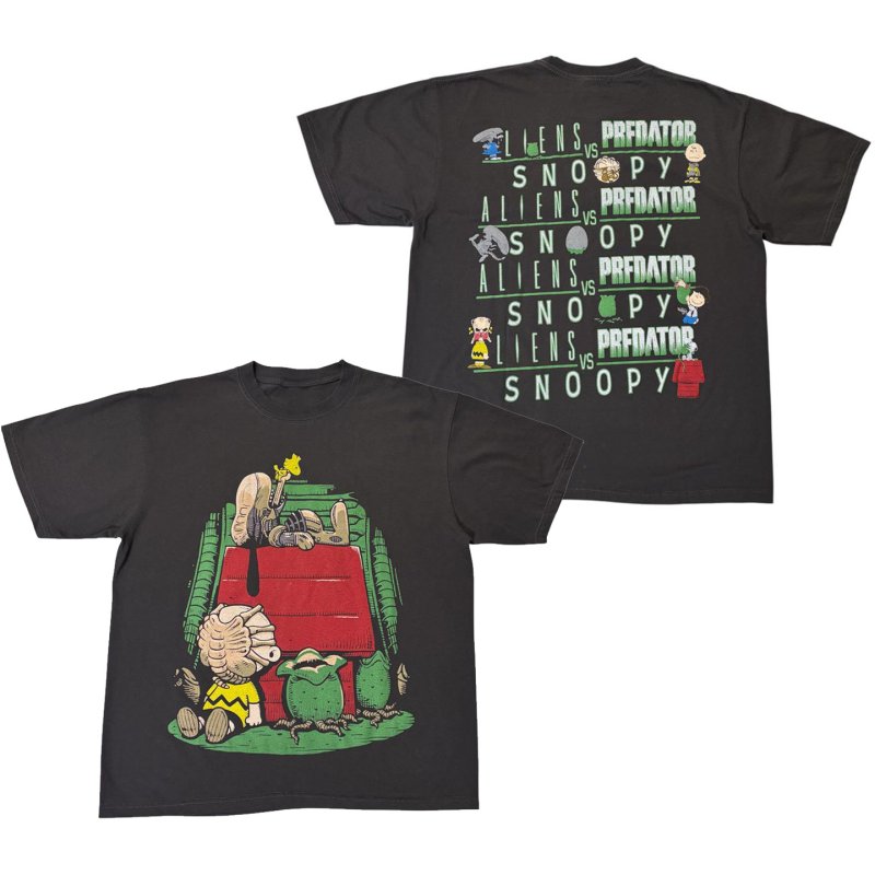 画像1: Unisex Snoopy x Predator Short Sleeve T-Shirt short-sleeved T-shirt ユニセックス 男女兼用 スヌーピー×プレデター半袖ヴィンテージスタイルTシャツ  (1)