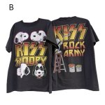 画像2: Unisex Snoopy x KISS Band Short Sleeve T-Shirt ユニセックス 男女兼用 スヌーピー×KISSバンド半袖ヴィンテージスタイルTシャツ  (2)