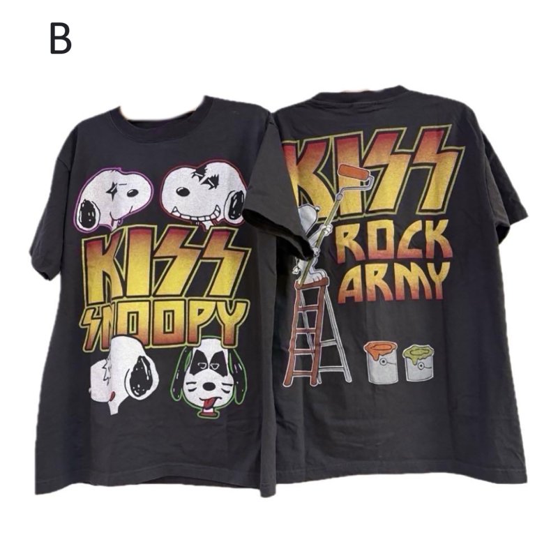 画像2: Unisex Snoopy x KISS Band Short Sleeve T-Shirt ユニセックス 男女兼用 スヌーピー×KISSバンド半袖ヴィンテージスタイルTシャツ  (2)