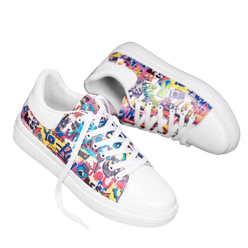 画像3: Unisex  Graffiti painted leather lace-up sneakers 男女兼用 ユニセックスグラフィティペイントレザーレースアップ  スニーカー大きなサイズあり (3)