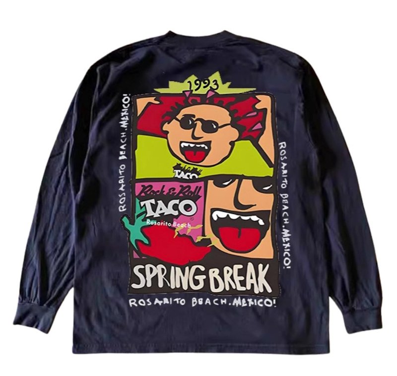 画像1: SPRING BREAK art print vintage style long sleeve T-shirt　ユニセックス 男女兼用ＳＰＲＩＮＧ ＢＲＥＡＫアートプリントヴィンテージスタイル長袖Tシャツ (1)